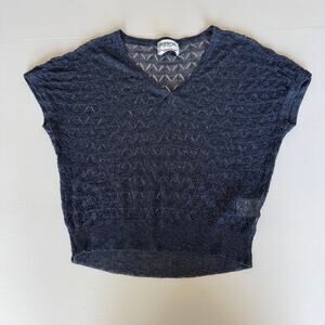 Essentiel Antwerp Made in Italy V Neck Navy Open Knit Sleeveless Sweater Size XS